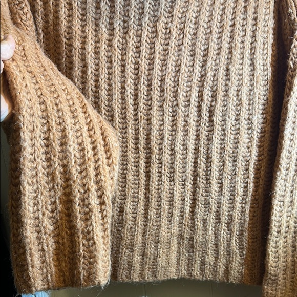 Free People Tan Cowl Neck Sweater with Chunky Knit and Oversized Fit - Picture 4 of 15